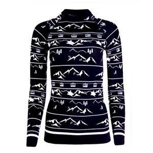 Sweaty Betty Ski Base Layer Top Size XS in Navy Blue Ski Lift Jacquard